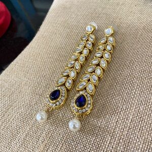 Gold tone Crystal Traditional statement Dangle earrings